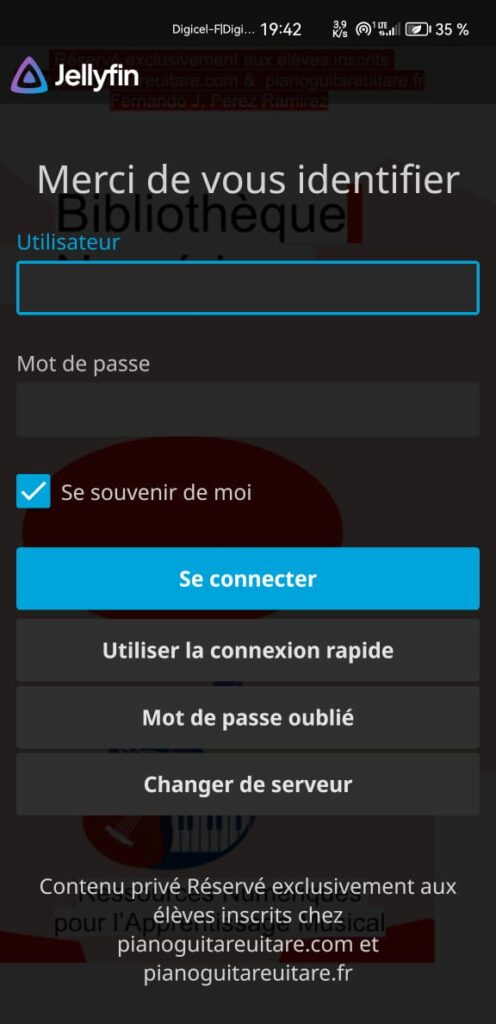 Téléchargez l'application Jellyfin : 2- Utilisateur : 3- Mot de passe :